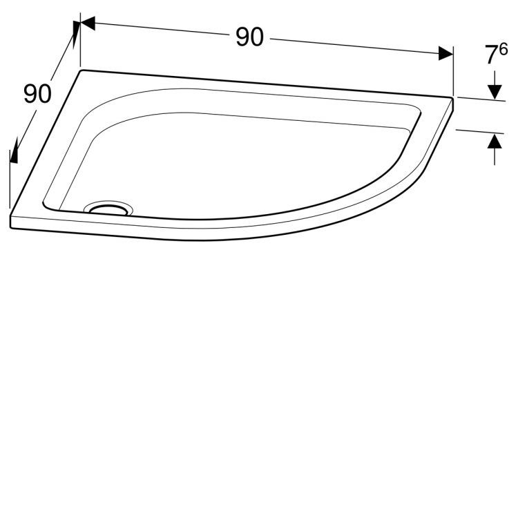 Душевой поддон Geberit Renova угловой круглый, 90х90 см [652210000]
