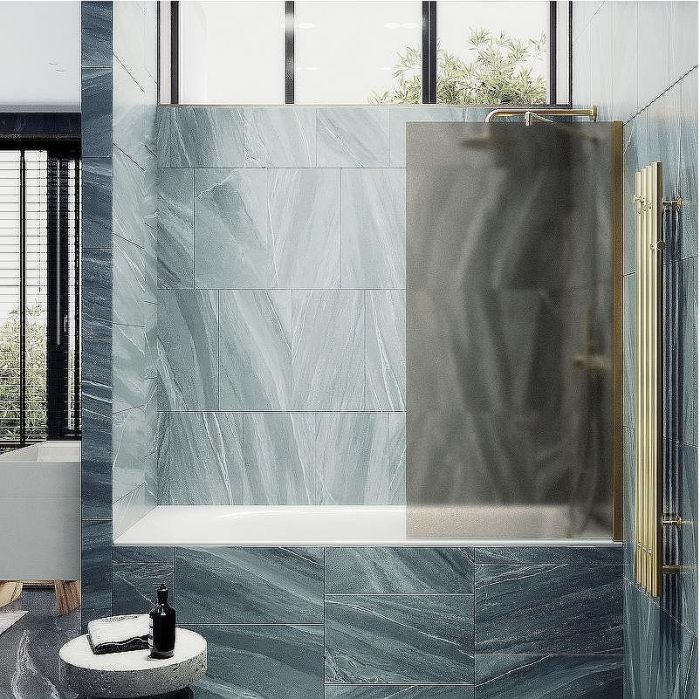 Шторка на ванну Maybah Glass MGV-75-3ш 700x1400 в широком профиле Золото стекло бронзовое матовое