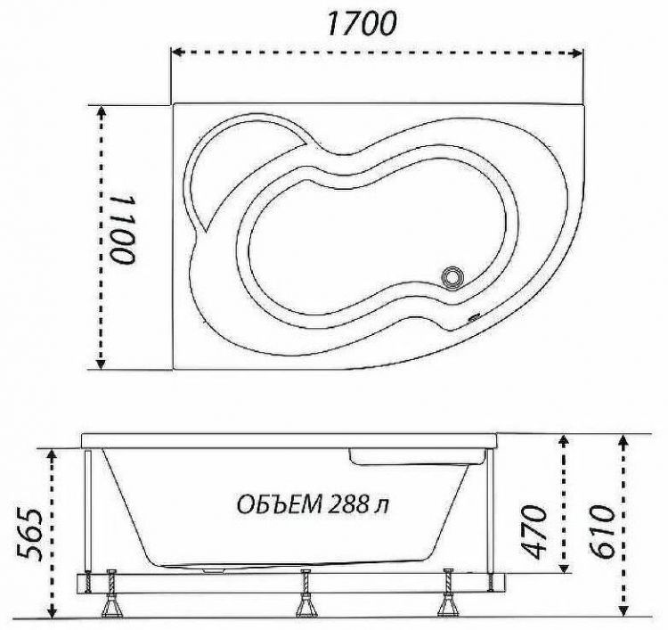 Акриловая ванна Triton Мари 170х110 R Щ0000046124 без гидромассажа