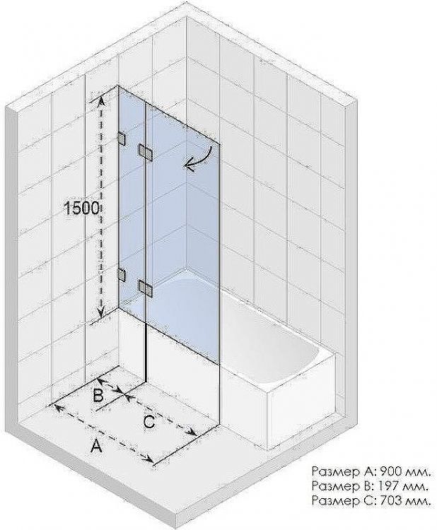 Шторка на ванну Riho VZ Scandic NXT X109V 90 P G001154120 (GX06052C2) профиль Хром стекло прозрачное