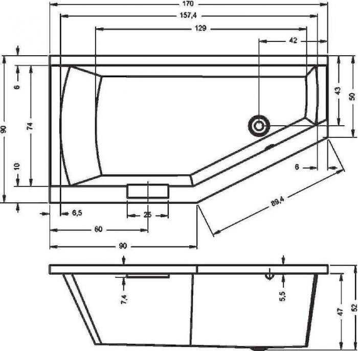 Акриловая ванна Riho Geta 170x90 B031001005 (BA8800500000000) R без гидромассажа