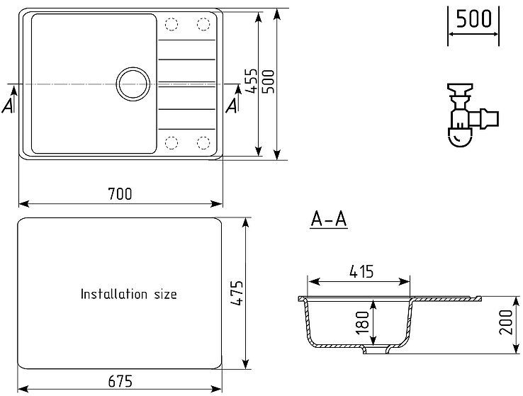 Кухонная мойка Ulgran Quartz Prima 700-07 Уголь
