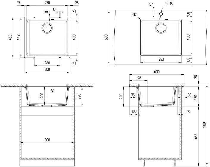 Кухонная мойка Ulgran Quartz Underground 450-06 Трюфель
