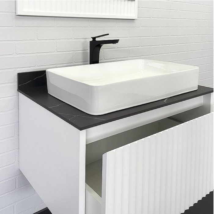 Тумба с раковиной Comforty Марсель 75 00-00013396 подвесная Белая матовая Калакатта Блэк