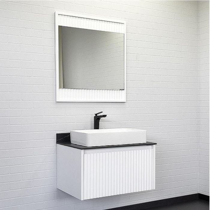 Тумба с раковиной Comforty Марсель 75 00-00013396 подвесная Белая матовая Калакатта Блэк