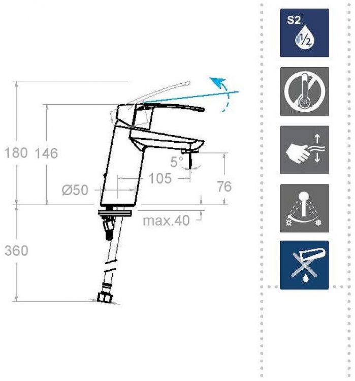 Смеситель для раковины Ramonsoler New Fly 570101NM Черный матовый