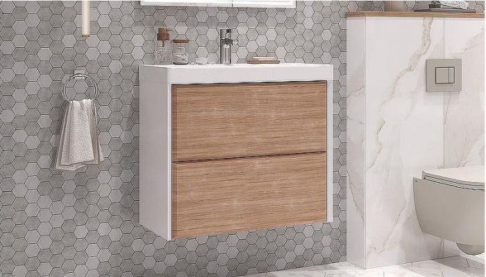 Тумба под раковину Velvex Gesso 70 tp.GES.9696.70.2Y подвесная Белая матовая Дуб сонома