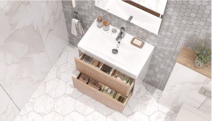 Тумба под раковину Velvex Gesso 70 tp.GES.9696.70.2Y подвесная Белая матовая Дуб сонома