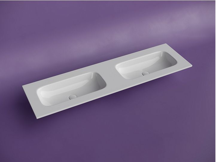 Раковина накладная мебельная CERAMICANOVA Grace прямоугольная, с двумя чашами без отверстий под смеситель, цвет белый, CN7023wx