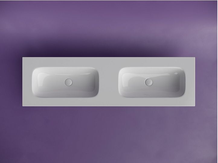 Раковина накладная мебельная CERAMICANOVA Grace прямоугольная, с двумя чашами без отверстий под смеситель, цвет белый, CN7023wx