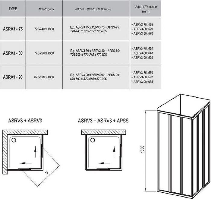 Душевая дверь Ravak Supernova ASRV3-90 15V70U02Z1 профиль Сатин стекло Transparent