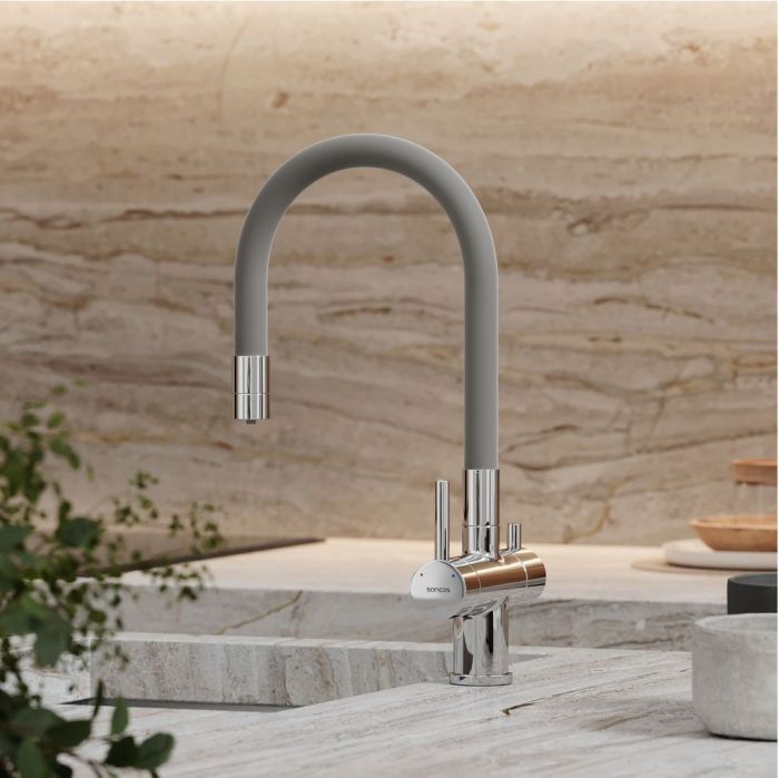 Смеситель для кухни Sancos Lucia с гибким изливом, цвет хром/серый, SC4004CH