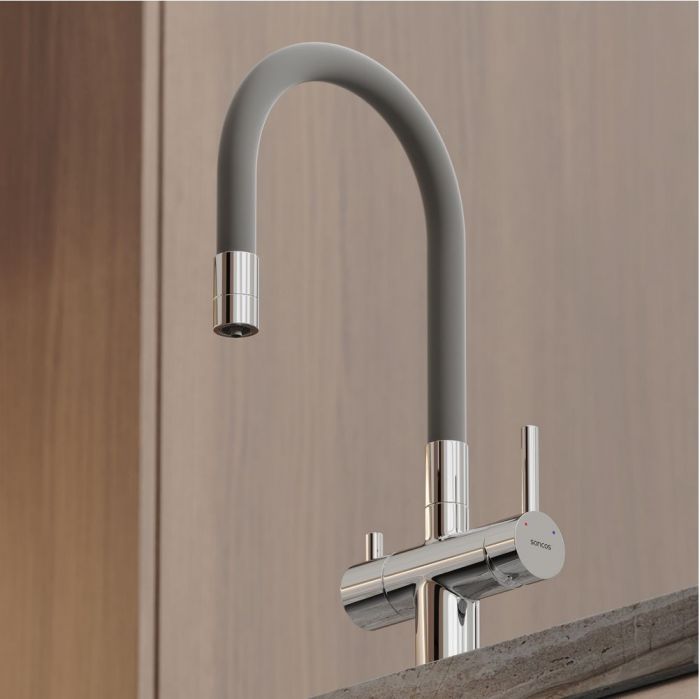 Смеситель для кухни Sancos Lucia с гибким изливом, цвет хром/серый, SC4004CH