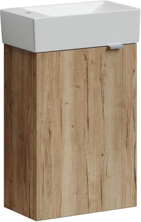 Тумба подвесная SANCOS под раковину Mini, левая, дуб галифакс натуральный 355х205х500, MN35EGL