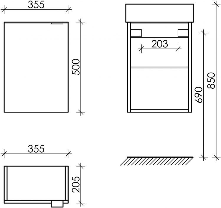 Тумба подвесная SANCOS под раковину Mini, левая, дуб галифакс натуральный 355х205х500, MN35EGL