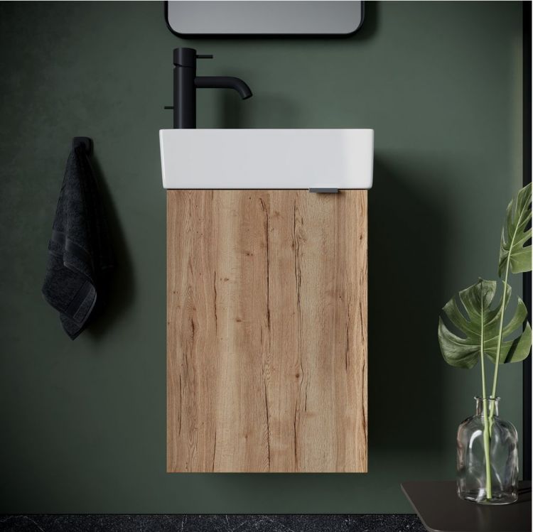 Тумба подвесная SANCOS под раковину Mini, левая, дуб галифакс натуральный 355х205х500, MN35EGL