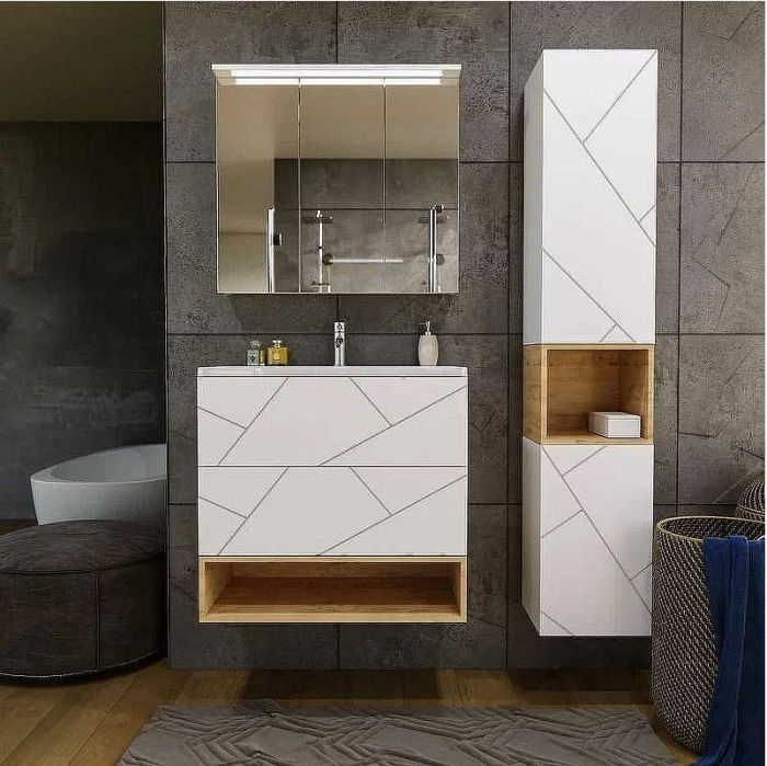 Тумба под раковину Бриклаер Кристалл 80 4627125415968 подвесная Белая