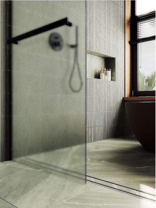 Душевая перегородка Maybah Glass MGD-737-6ш 890x1950 в широком профиле Черный стекло сатиновое