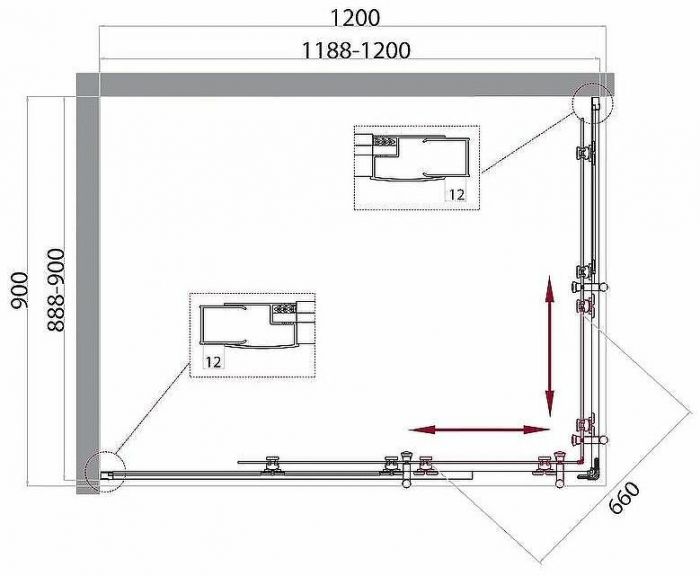 Душевой уголок BelBagno Uno 120х90 UNO-195-AH-2-120/90-P-Cr профиль Хром стекло рифленое
