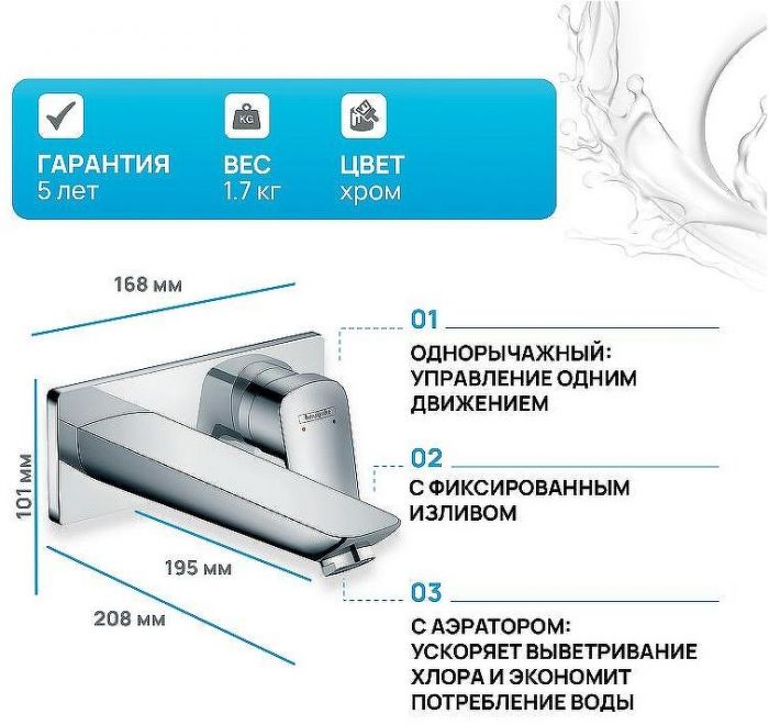 Смеситель для раковины Hansgrohe Logis 71220000 Хром