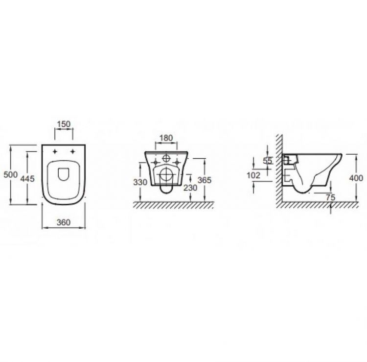 Схема Унитаз подвесной Jacob Delafon Vox EDM102-00, безободковый