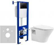 Комплект унитаза Avimano Promotion 1000080 с инсталляцией Berges Atom 410 040332 с сиденьем Микролифт и Черной матовой клавишей смыва