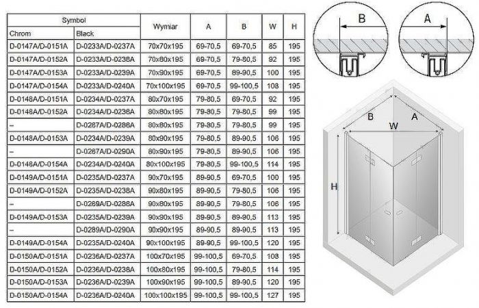 Душевой уголок New Trendy New Soleo Black 80х90 D-0287A/D-0290A профиль Черный стекло прозрачное