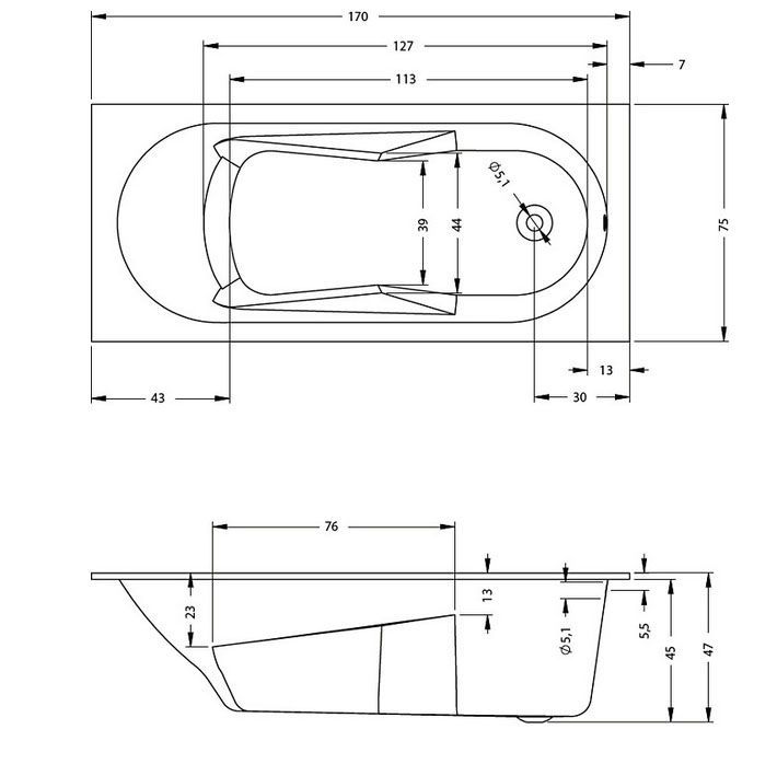 Акриловая ванна RIHO Lazy 170x75, BC3800500000000 Акриловая ванна RIHO Lazy 170x75, BC3800500000000