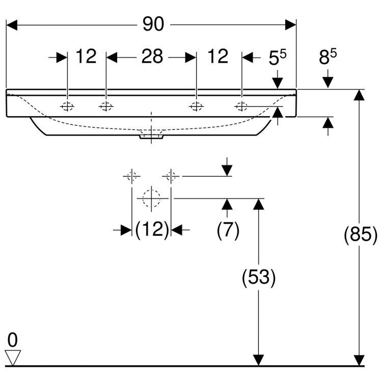 Раковина Geberit Xeno? с отверстием, без перелива 90х48 [500.531.01.1]