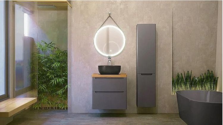 Тумба под раковину Jorno Wood 60 wood.01.60/P/GR подвесная Серая