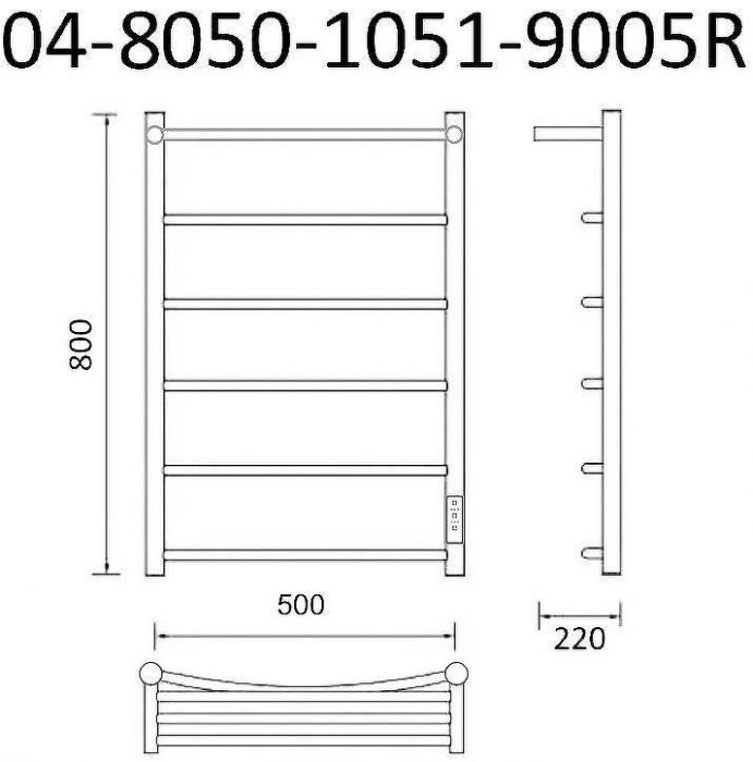 Электрический полотенцесушитель Маргроид Вид 4 800x500 04-8050-1051-9005R правый с полкой Черный матовый