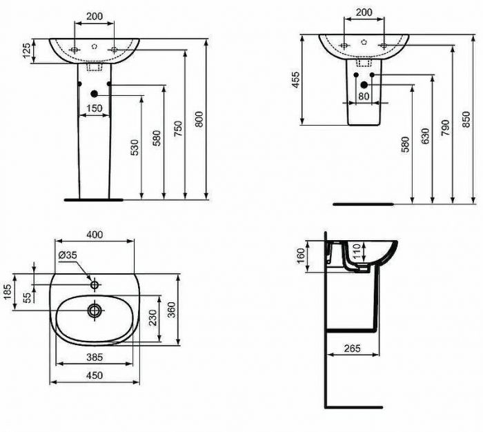 Раковина Ideal Standard Tesi 45 T352401 Euro White