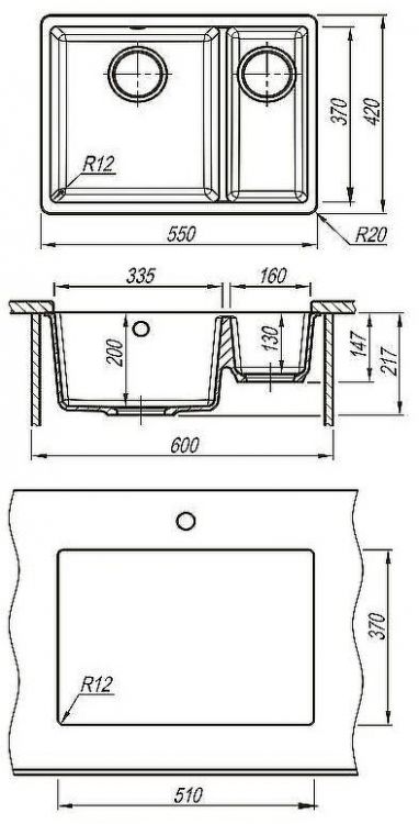 Кухонная мойка Lemark Sinara 550.2-U 9910081 Грей