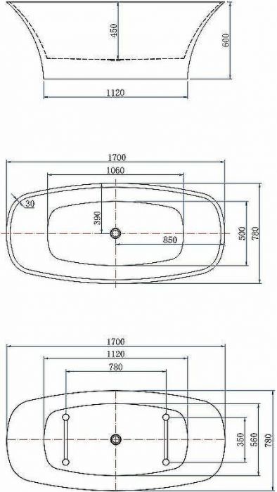 Акриловая ванна Aquanet Family Smart 88778-GW-MB 170x78 293083 Черная матовая без гидромассажа