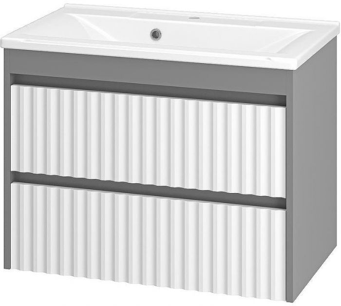 Тумба с раковиной Brevita Balaton 75 УТ000012301 подвесная Белая матовая Серая матовая