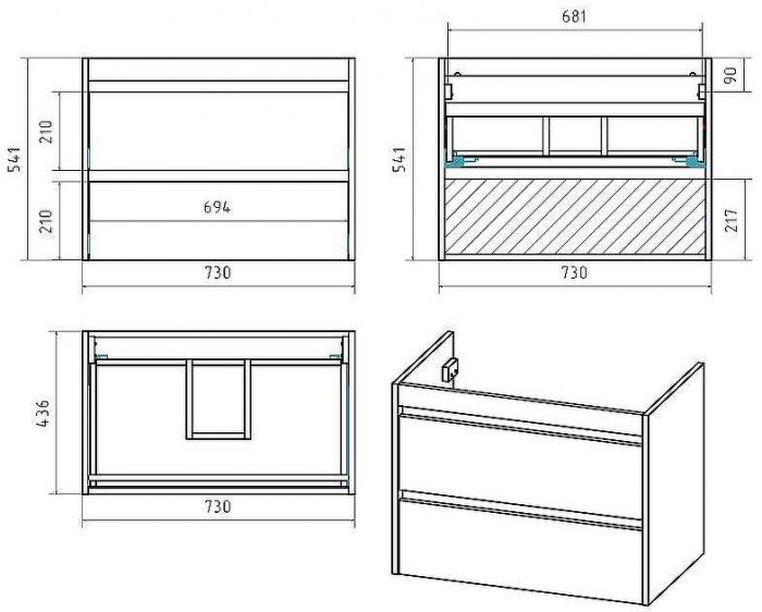 Тумба с раковиной Brevita Balaton 75 УТ000012301 подвесная Белая матовая Серая матовая