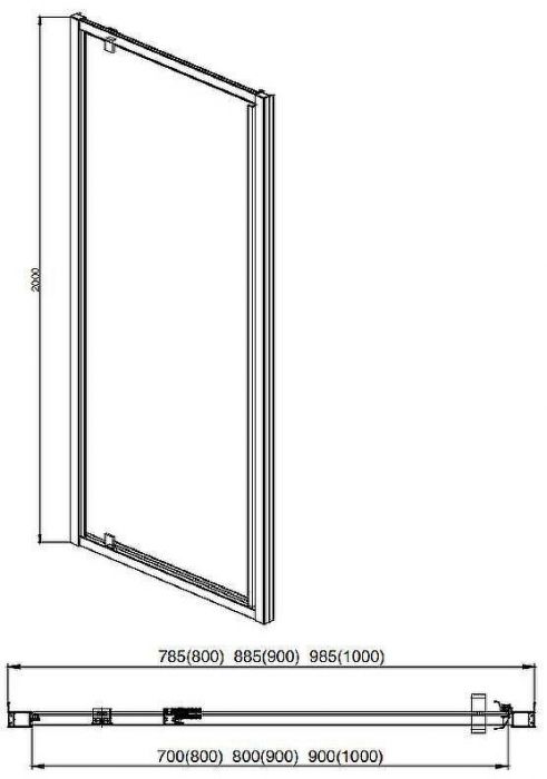 Душевая дверь Aquatek 90 AQ ARI PI 09020BL профиль Черный стекло прозрачное