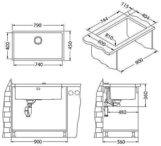 Кухонная мойка Alveus Quadrix 60 Monarch Gold 740x400x200 1117478 Золото