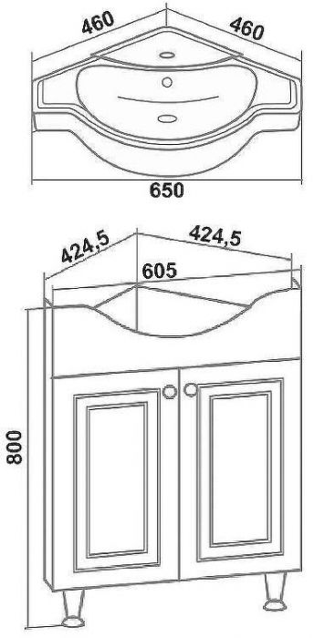 Тумба под раковину Runo Классик 65 УТ000004162 угловая Белая