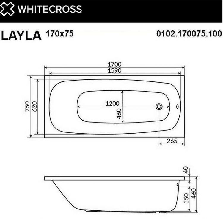 Акриловая ванна Whitecross Layla 170x75 0102.170075.100.SOFT.WH с гидромассажем