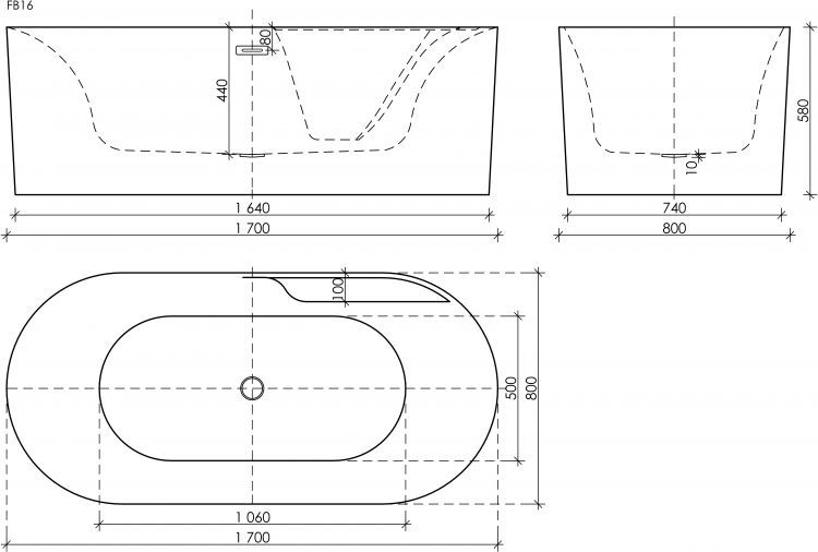 Ванна SANCOS Omega акриловая отдельностоящая, белый 1700x800x580мм, FB16