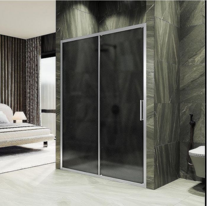 Душевая дверь Maybah Glass MGD-1289-5 1500x1950 раздвижная профиль Хром матовый стекло графитовое матовое