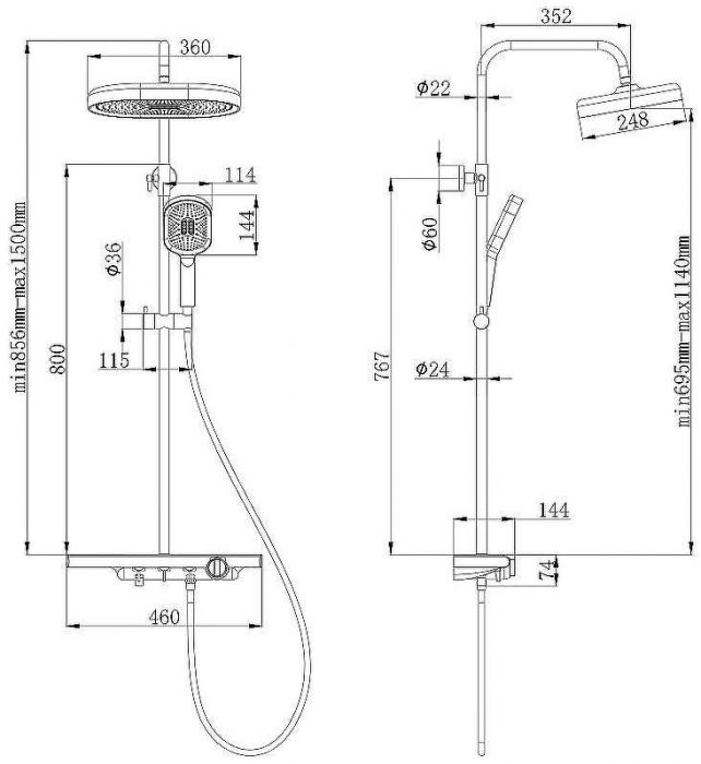 Душевая система ESKO ST350Black Черная матовая
