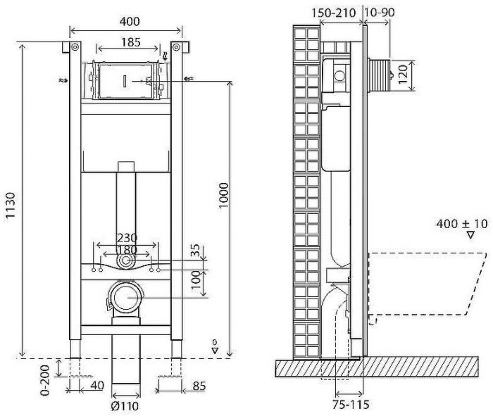 Инсталляция BelBagno BB004-40 EXPERT для подвесного унитаза без клавиши смыва