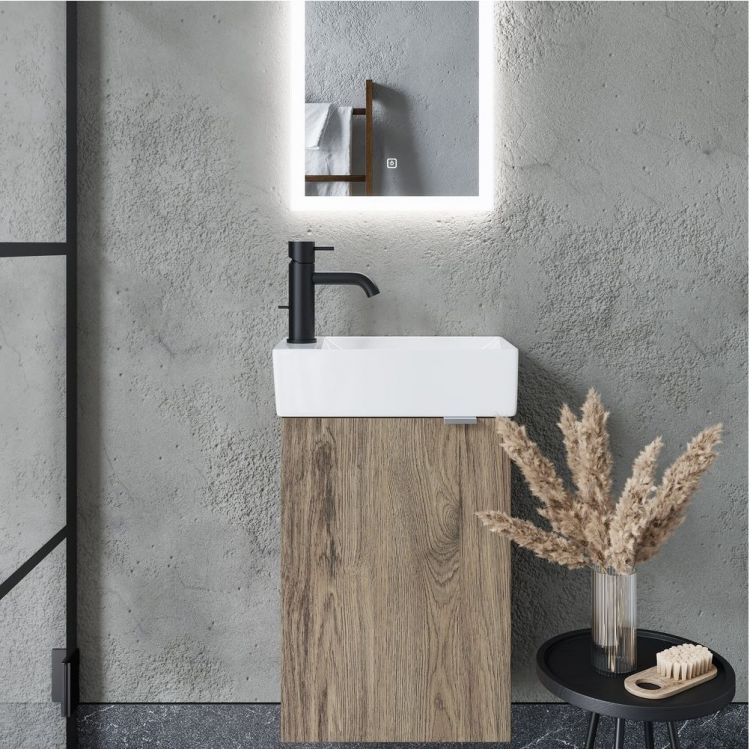 Тумба подвесная SANCOS под раковину Mini, левая, дуб чарльстон 355х205х500, MN35ECHL Тумба подвесная SANCOS под раковину Mini, левая, дуб чарльстон 355х205х500, MN35ECHL