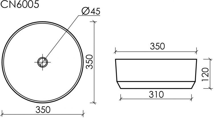 Умывальник чаша SANCOS Element накладная круглая 355x355x125мм, CN6005