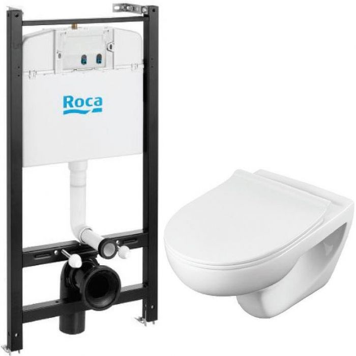Комплект унитаза с инсталляцией Roca Victoria Pack Rimless 893105010 с сиденьем Микролифт без клавиши смыва
