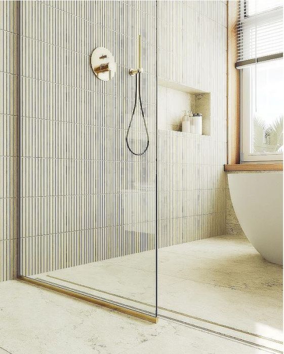 Душевая перегородка Maybah Glass MGD-689-3у 890x1950 в узком профиле Золото стекло прозрачное