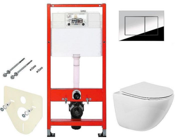 Комплект унитаза BelBagno Amanda BB051CHR+BB051SC с инсталляцией Tece Profil 9400412 с сиденьем Микролифт и клавишей смыва Хром глянцевый