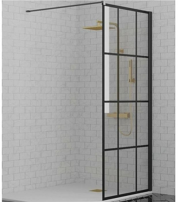 Душевая перегородка Paini 80 Walk-In 80G профиль Черный матовый стекло прозрачное с рисунком